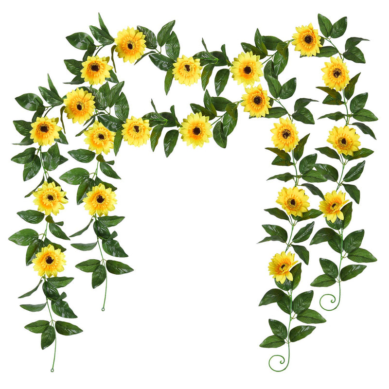 2 Pack Artificial Sunflower Garland Silk Sunflower Vine Artificial Flowers with Green Leaves Table Decor