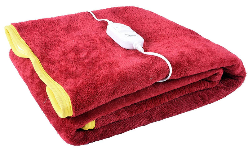 Super India Single Bed Heating Electric Blanket with Controller Polar Fleece (150x75cm) Red -017