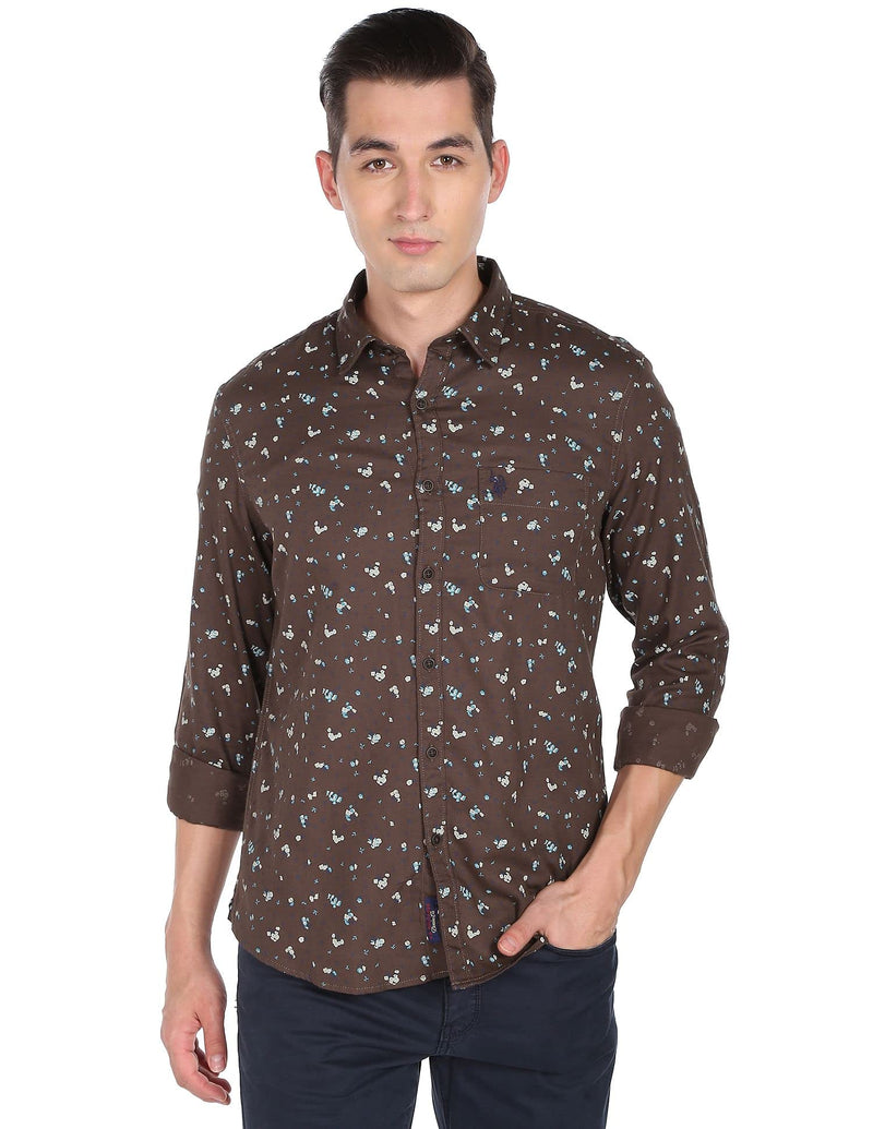 U.S. POLO ASSN. Men's Printed Slim Fit Shirt (UDSHT0430_Brown M)