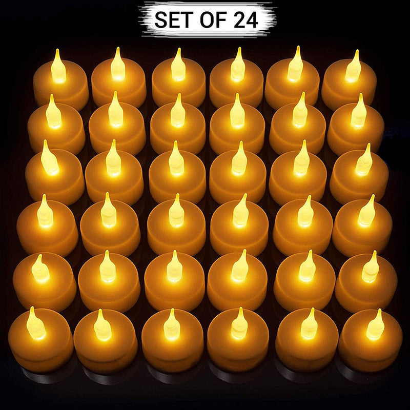 Battery Operated LED Candle Light Diwali Decoration Lights Tealight Wall Lighting Diya Home Decoration 24 Pcs