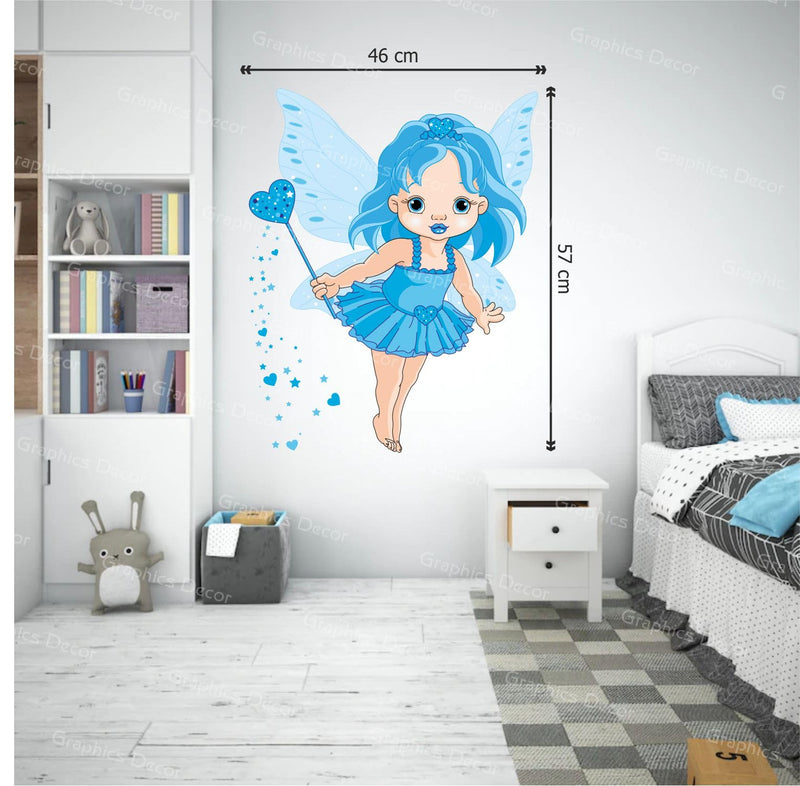 Graphics Decor Baby Girl Cartoon Cute Princess in Light Blue with Butterfly Wings (Size 46 x 57 cm)