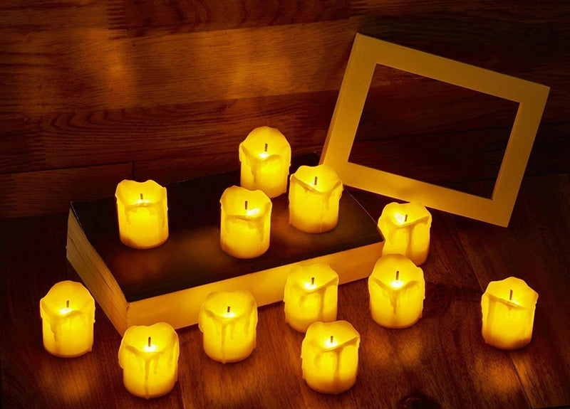 Balloonistics 12 pcs Melting Yellow Flameless Candles Round Shape Tealight LED Electronic Candle Lamp Battery Operated Candles Home Rooom Decoration - 5 Cm