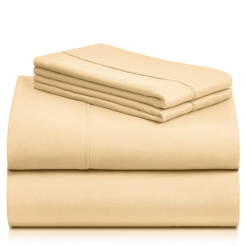 LuxClub 4 PC Sheet Set Bamboo Sheets Deep Pockets 18" Eco Friendly Wrinkle Free Sheets Hypoallergenic Anti-Bacteria Machine Washable Hotel Bedding Silky Soft - Yellow Twin