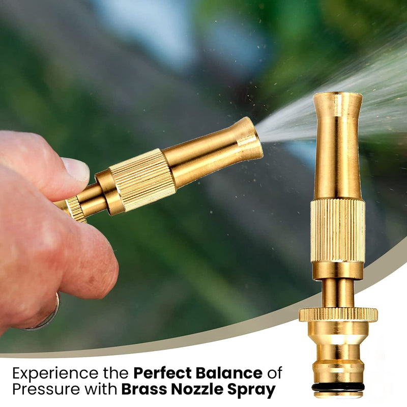 Brass Water Spray Nozzle Suitable for 1/2" Hose Pipe Adjustable Brass Spray Nozzle Water Pressure Booster Brass Nozzle Water Spray Gun for Car Wash Bike Gardening Pets Home Window & Plants Washing (Brass Nozzle)