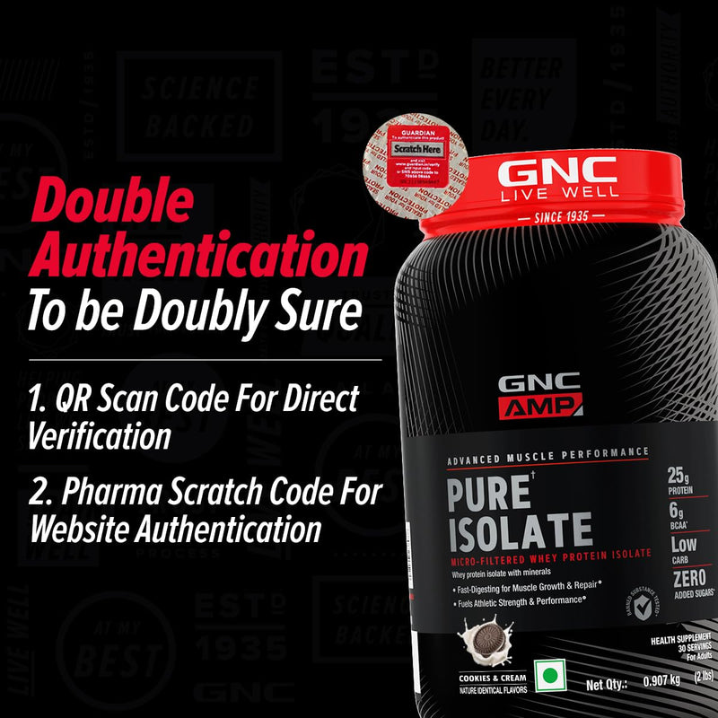 GNC AMP Pure Isolate Low Carb | Boosts Athletic Performance | Builds Lean Muscles | Speeds Up Recovery | Increases Strength | USA Formulated | 25g Protein | 6g BCAA | Cookies & Cream | 2 lbs