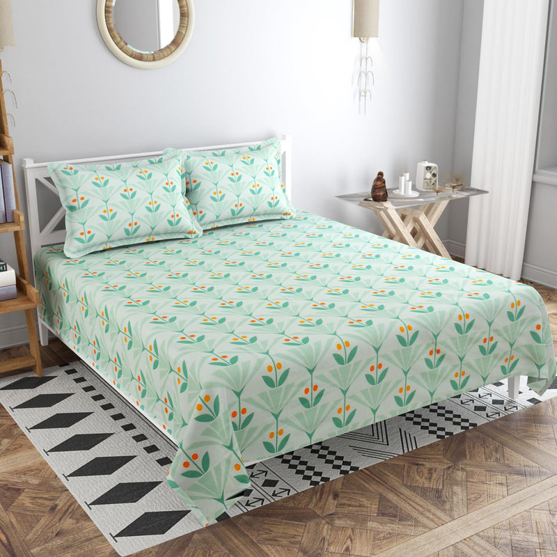 BSB HOME Valancia Collections Microfiber Bedsheet for Double Bed 5ft x 7ft with 2 Pillow Covers Cotton, 180tc Floral Light Green 7ft x 7.5ft for Double Bed Cotton (90" x 100" inches)