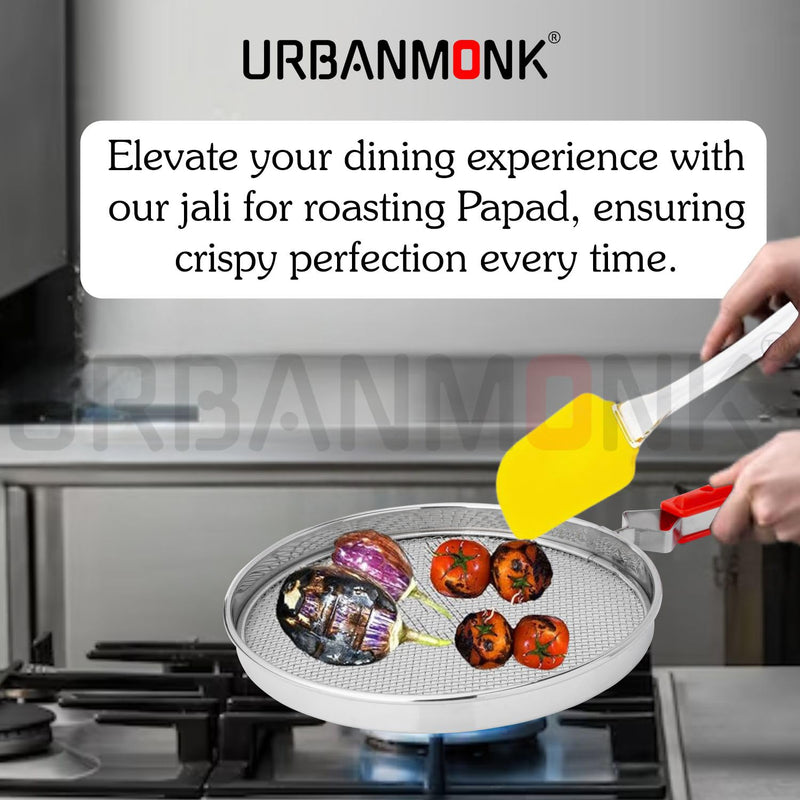 URBANMONK Phulka Grill for Gas Stove | Jali for Kitchen Cooking |pulka Grill for Home Gas Stove | Gas Grill Tawa, Papad & Brinjal Roaster | Free Silicon Spatula & Oil Brush Set