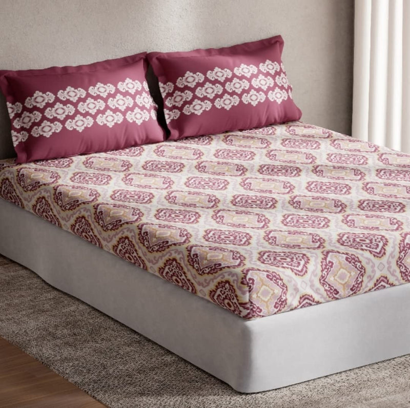 DDECOR - Ethnic Double Bedsheet with 2 Pillow Covers - Plum Pink