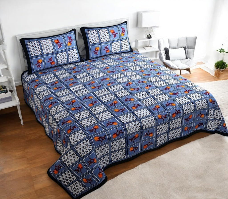 Premium Jaipuri Cotton Bedsheets, Rajasthani Heritage Collection, 100% Pure Cotton (Checkered)