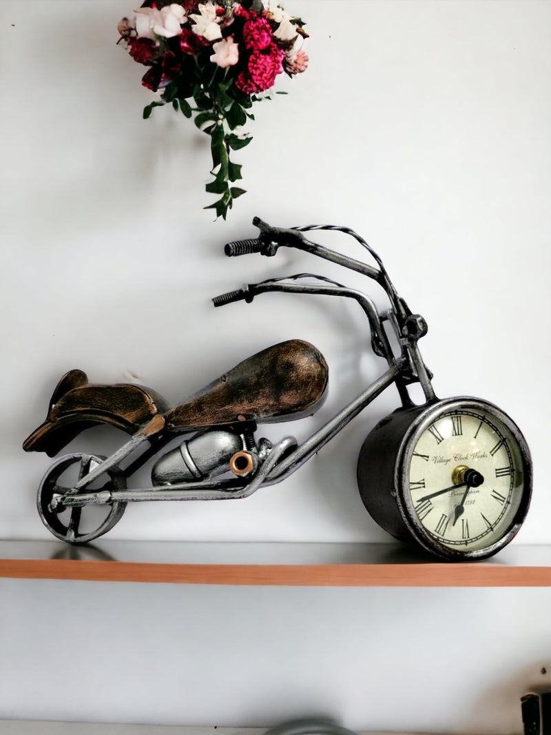 maycreation® Wrought Iron Table Clock Showpiece Gift Item for Home Decor,Antique Bike Design, 1 Piece for Home Office and Living Room Decor