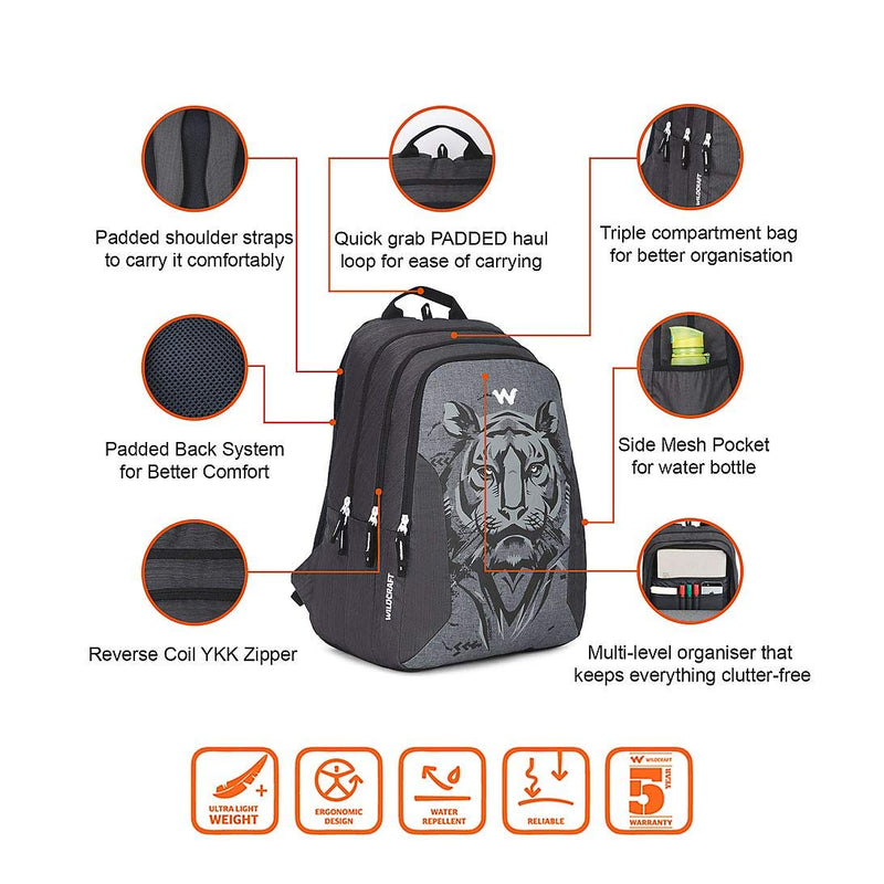 Wildcraft 44 Ltrs Blaze 3 Tiger Black Standard Backpack (12274_Tiger_Black)(Hxwxd : 19X13.5X10.5)(Inches)