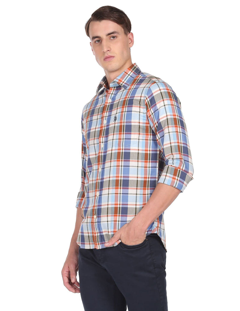 U.S. POLO ASSN. Men's Checkered Tailored Fit Shirt (USSHT0814_Blue 2XL)