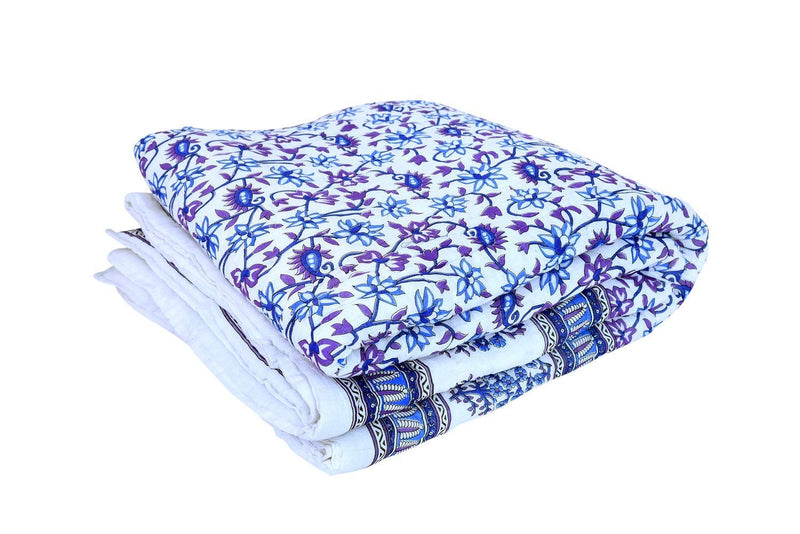 SVT Traditional Famous Rajasthani Print Jaipuri Beautiful Floral Print in Multi Blue and Purple in mughal Print Jaipuri Rajai/Razai/Quilt Double/Double Bed Quilt/Comforter/AC Quilt/AC Comforter