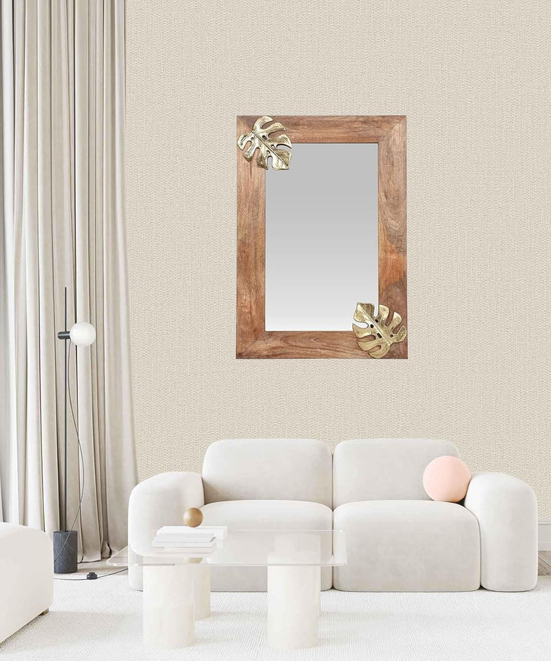 WILDWOOD Mango Wood Wall Mirror | Wall Frame Mirror | Wall Hanging | Mounted | Only Frame with Out Mirror (36"x24")(Brown)