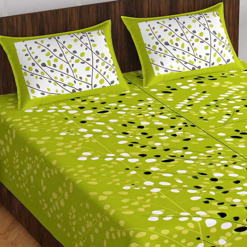 RAJASTHANIKRAFT Premium Cotton Blend (Sanganeri) Jaipuri Traditional Fantasy Printed 104 TC 100% Cotton Double Bedsheet with 2 Pillow Covers (Green, Double)