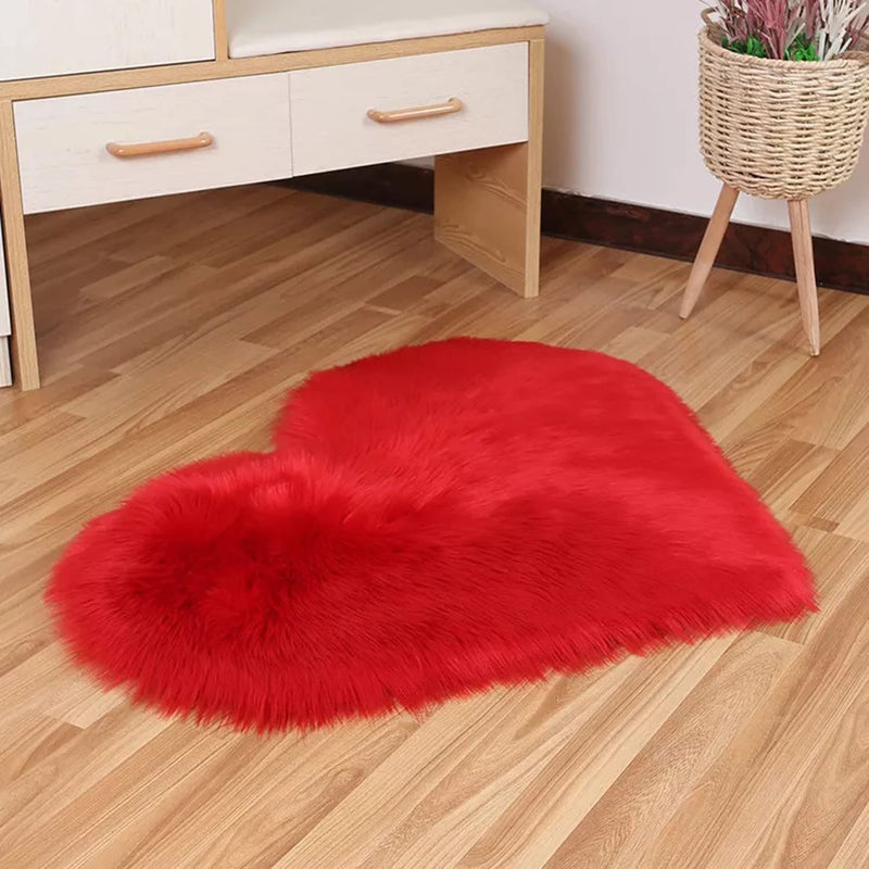 MEZON Heart Faux Fur Mat Soft Long Hair Kids Room Baby Photography Blanket Home Entrance Doormat Sofa Decorate Fluffy � 40x50 cm (Red)