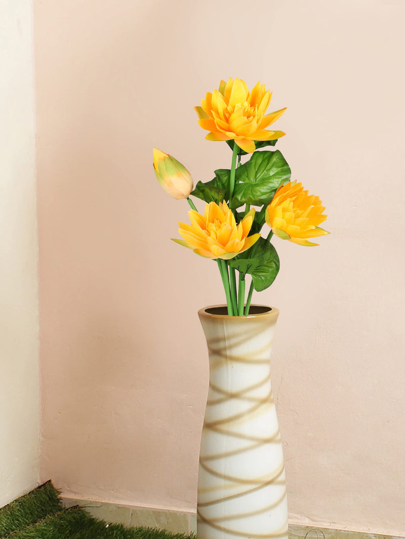 TIED RIBBONS Polyester Artificial Lotus Flowers For Vase (Yellow, 52 Cm) Home Decoration Living Room Bedroom Corner Table Top Wedding Decorative Items (Pot Not Included)