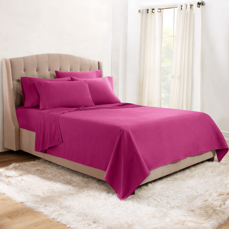 Clara Clark Premier 1800 Collection Bed Sheet Set with Extra Pillowcases Wrinkle, Fade & Stain Resistant, King, Magenta