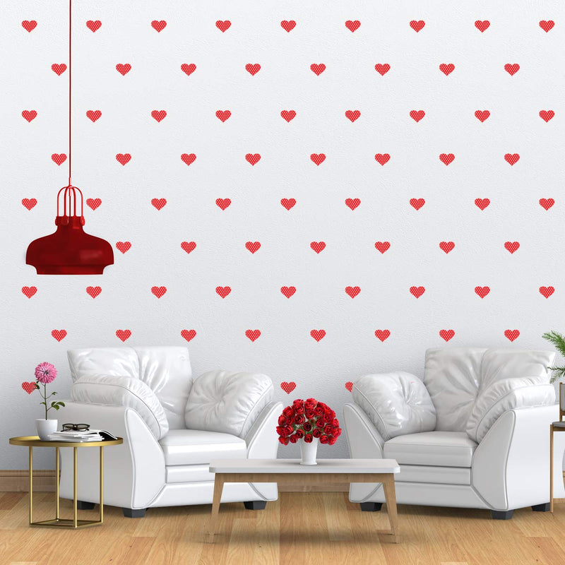 SVM CRAFT - Heart Shaped Polka dot Red (Pack of 100) Wall Decor Stickers for Living Room, Hall, Bed Room, Retail Store, Display, Promotions & Home Office