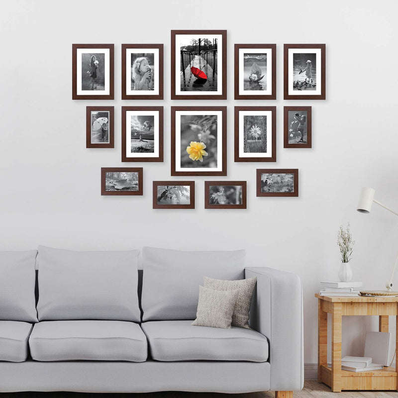 Amazon Brand - Solimo Brown Collage Set of 14 Photo Frames ( 4 X 6 Inch-6, 6 X 8 Inch-6 & 8 X 10 Inch - 2)