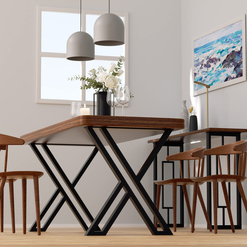 PHWOTAN Metal Table Legs for Table, X-Shaped Industrial Desk Legs 28 Inch, Set of 2 Heavy Duty Furniture Legs for Dining Table, Office Desk, Coffee Table, Console Table(28" H X24 W)