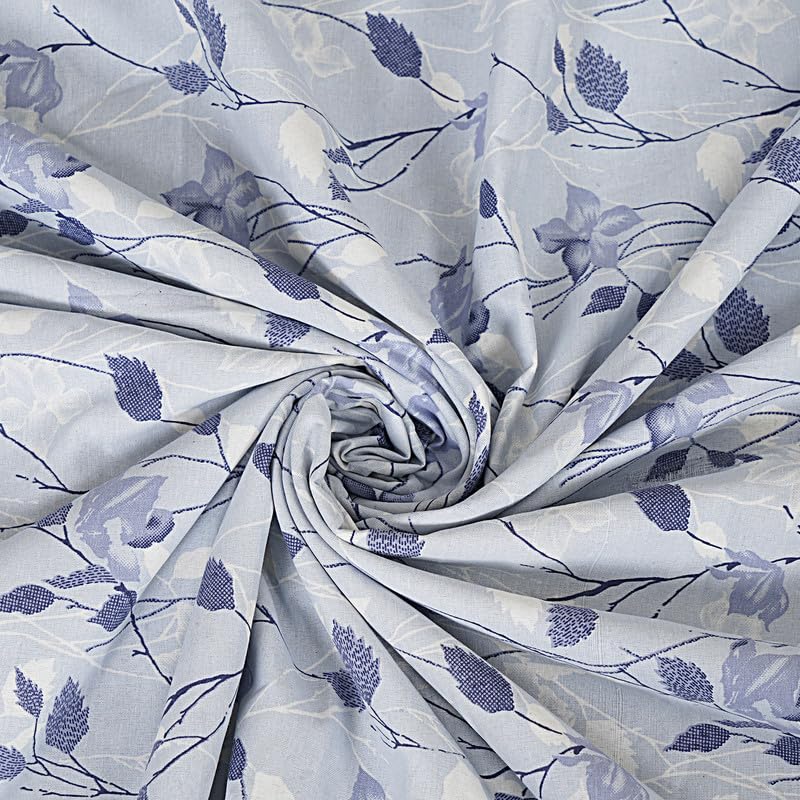 Rexxica Floral Printed Three Layer Cotton Blanket for Summer/Cotton dohar for Single Bed/ac Quilts for Summer (Size L*W 210 * 140 cm, Blue Haze)