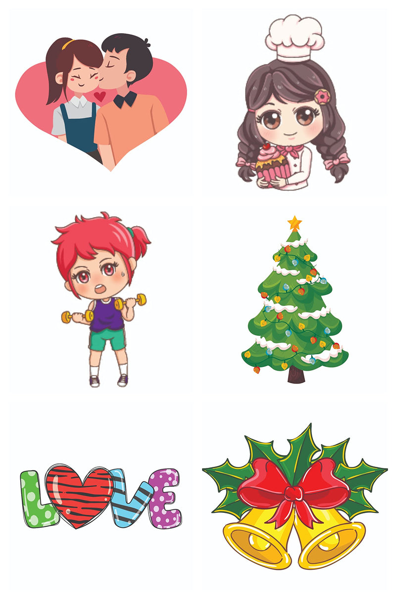 Bhai Please Couple, Baker, Dumble Girl, Christmas Tree, Love and Christmas Bells Wooden Fridge Magnet (Pack of 6 pcs, one pc Each Design)