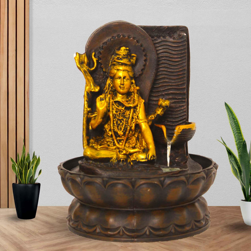 Art N Hub Lord Shiva Home Decorative Water Fountain Best Home and Office Inauguration Gift Items | Built (20 x 20 x 27 CM | Brown Golden)