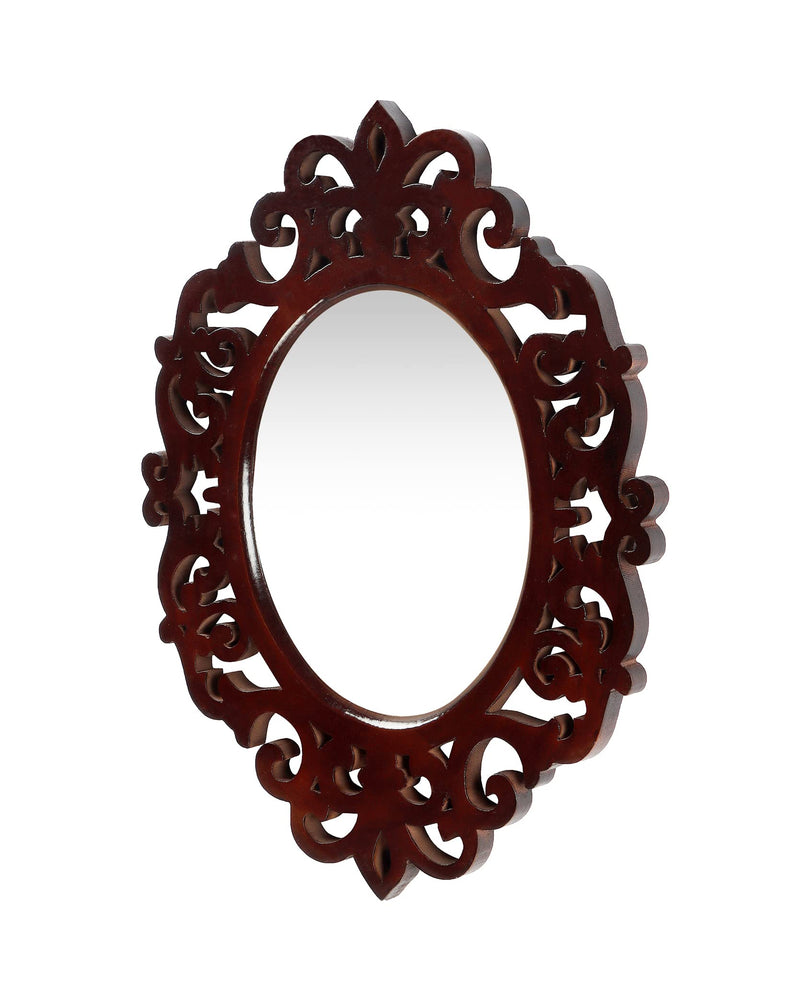 THE URBAN STORE Decorative & Hand Crafted Wooden Wall Mirror in Walnut Finish (45 x 35 cm) B79R