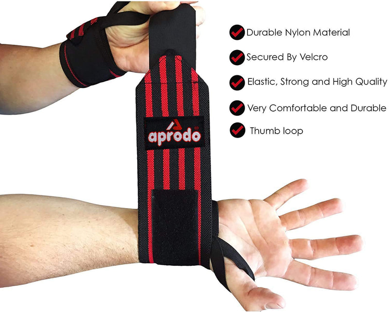 APRODO Fitness Combo Weight Lifting Belt Back Support 4.5 Inch Wide with Extra Premium Wrist Support 1 Pair for Men and Women (BLACK RED COMBO, Medium 32'' - 36'')