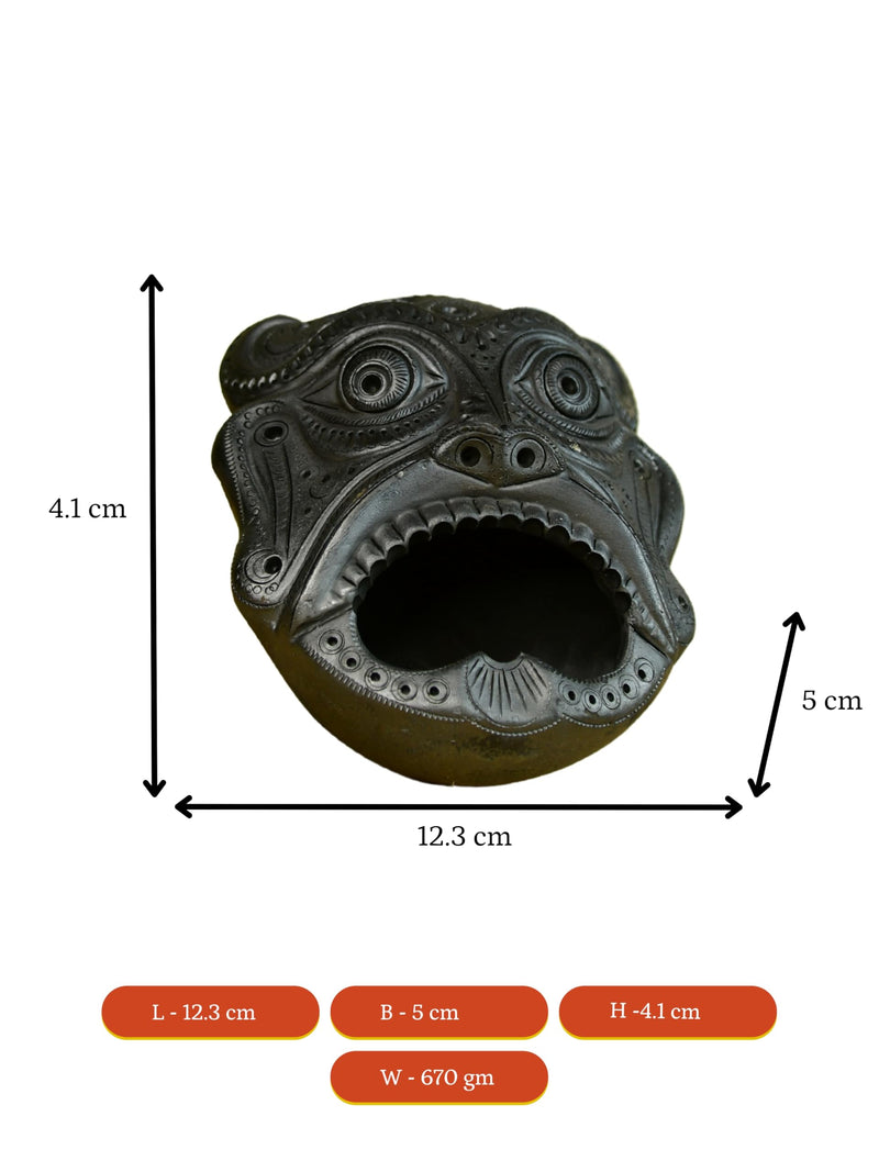 Mayii - Handcrafted Tribal Terracotta Ashtray Deity showpiece, Set of 1 Premium Terracotta Made Tabletop Home Decor for Living Room and Gifting(12 cm,Black)