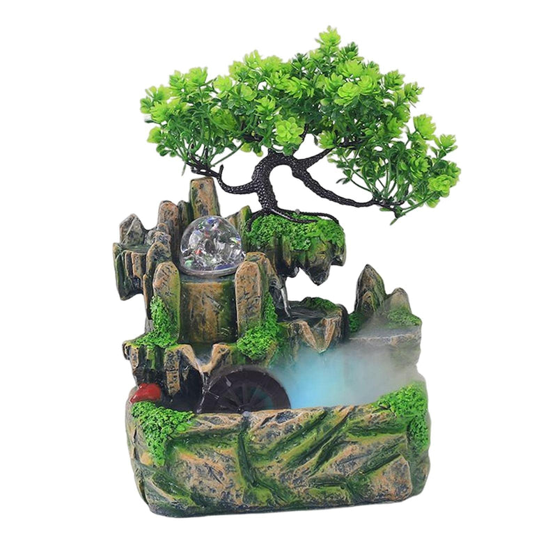 SECRET DESIRE Electric Tabletop Fountain with Lights Resin Rockery Water Sound Ornament with Mist