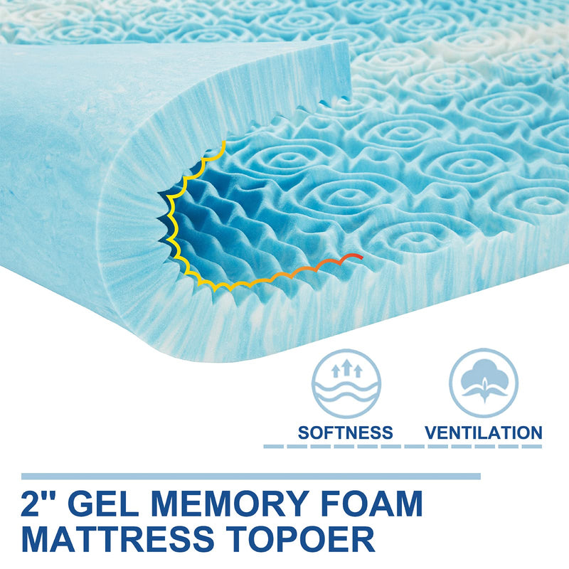 SINWEEK 2 Inch Mattress Topper 5-Zone Memory Foam Mattress Topper Pressure Relieve Soft Mattress Pad, CertiPUR-US Certified, Full Size Blue