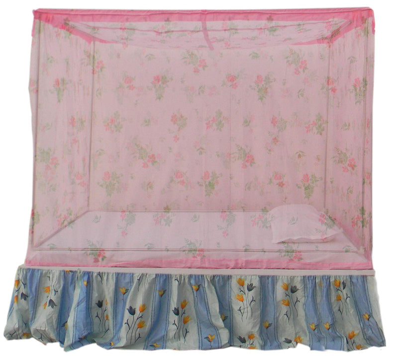 Homecute Double Bed Cotton Edge Traditional Mosquito Net 6 X 7 ft (Printed Light Pink)