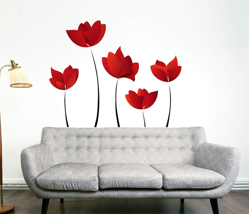 Tuffuk Red Flowers Large Vinyl Wallstickers for Home Decorations(80 cm x 90 cm)5TZ375