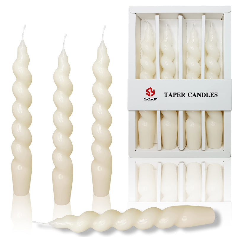 Spiral Taper Candlesticks Unscented Candle 4 PCS - White Twisted Candles for Dinner Household Wedding Party Home Décor