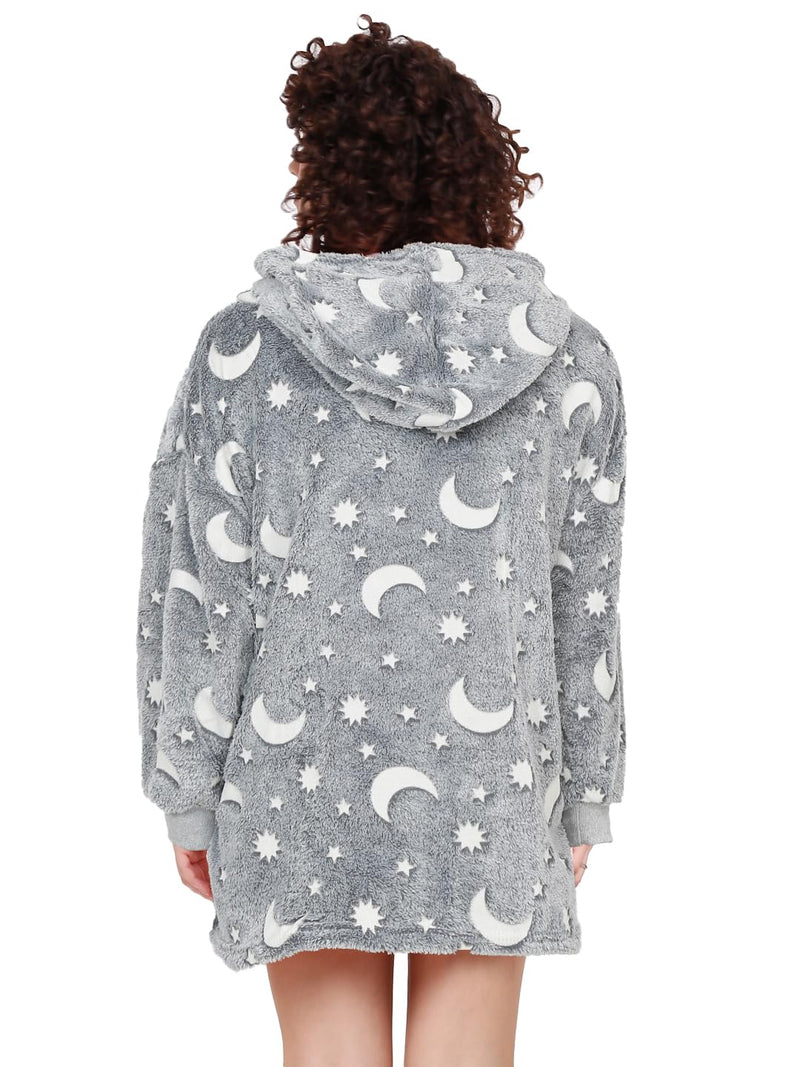 Cortina Glow in The Dark Wearable Blanket Hoodie for Kids,Oversized Sweatshirt Wearable Blanket Hoodie with Giant Pocket,Super Warm Soft Flannel Hooded Blanket, Moon