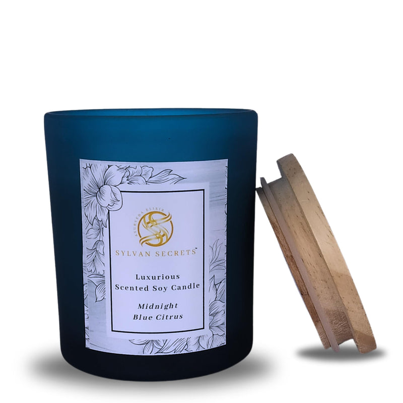 Sylvan Secrets Luxurious Scented Soy Candle Midnight Blue Citrus | Pure & Natural Oil & Fragrance | Exotic & Refreshing Aroma | 180 gm