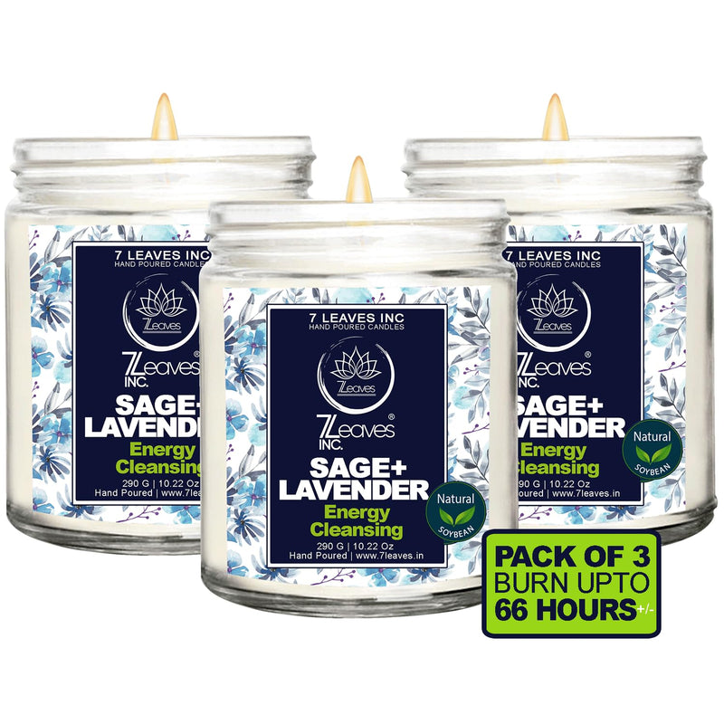 7LEAVES INC® Pack of 3 Pure Sage Smudge Candles for Multiple Benefits Like Bad Vibes Cleansing, Chakra Healing, House Energy Cleansing, purifications (SAGE Lavender)