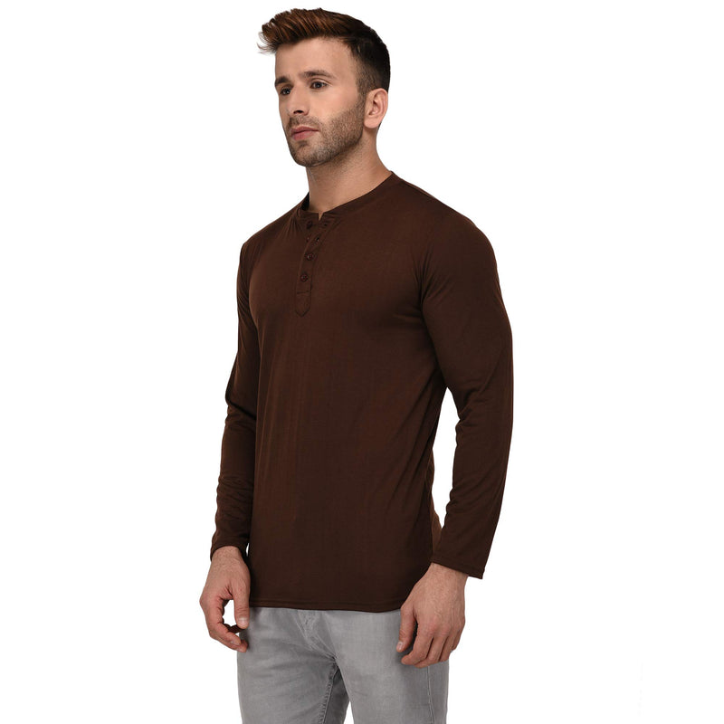 JANGOBOY Men's Cotton Blend Full Sleeve Henley Neck T-Shirt (Faizan-237-m_Brown_M) Pack of 1