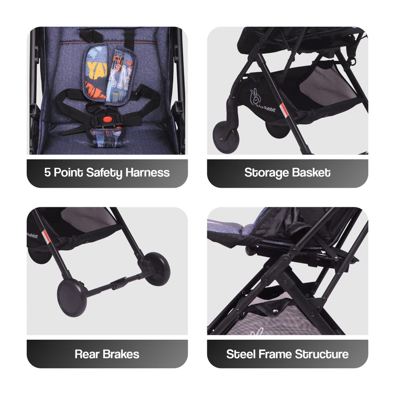 R for Rabbit Pocket Stroller Lite Baby Stroller | Travel Friendly Pre Installed Baby Trolley Stroller & Pram for Baby/Kids/Infants/Newborn Baby Boys & Girls of age 0-3 Years | 6 Months Warranty|(Grey)