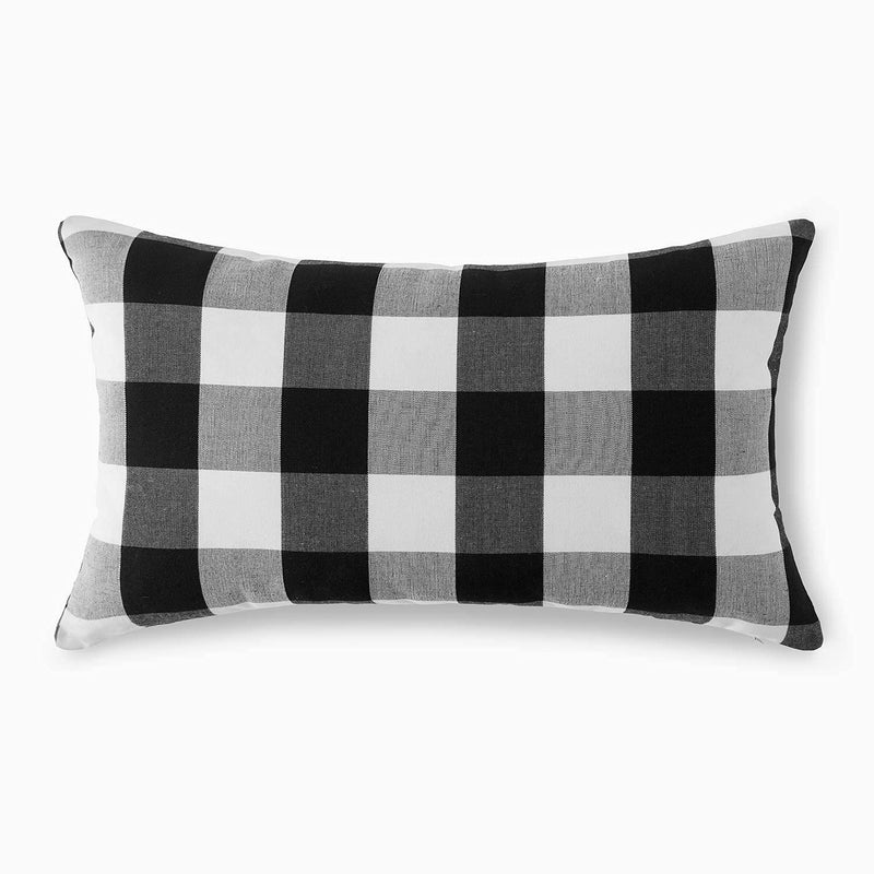 ATOOTFUSION Premium Cotton Support Pillow - Gingham Checkered, Siliconized Fiber Fill, 16x26 inch, Black/White, Set of 2