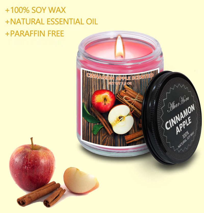 AharHora Cinnamon Apple Scented Candle, 7.2oz Jar Candle Gifts for Women Men, Fall Autumn Candles for Home Scented, Soy Wax Candle Over 50 Hours of Burn Time, Unique Gift for Friend Family Coworker