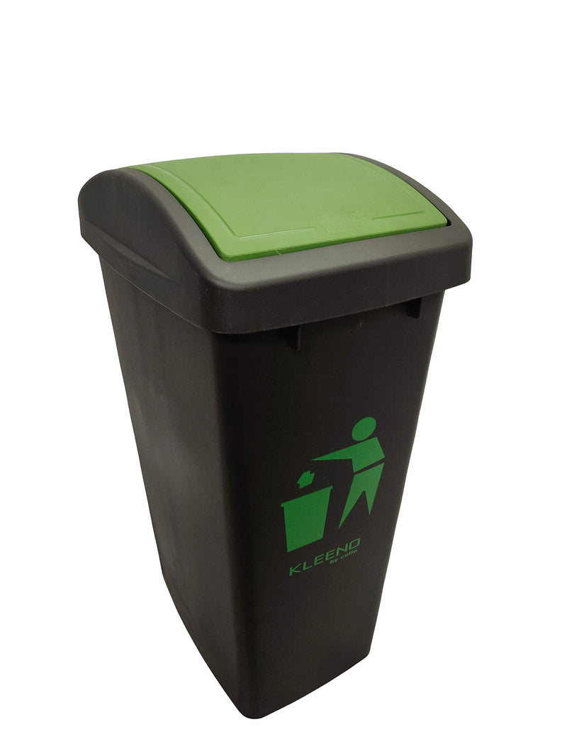 Cello Plastic Swing-Lid Garbage Dustbin (48 L, Black-Green)