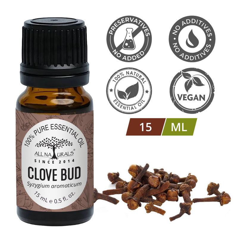 ALL NATURALS Clove Essential Oil (Kerala, India) for Oral Care & Healthy Skin | 100% Pure Aromatherapy Grade | 15 ML