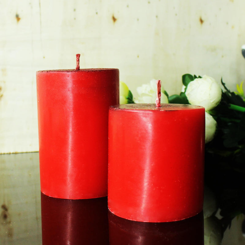 CRAFTLIPI Christmas Special Red Pillar Candles/Set of 4