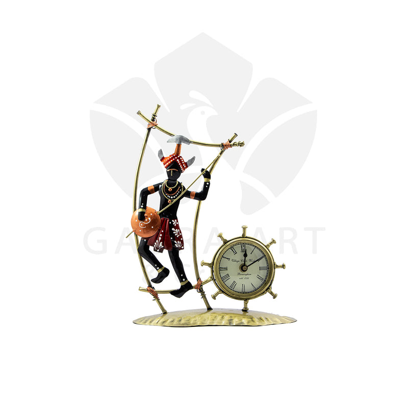 Gaura Art & Crafts Iron Painted Unique Antique Adivasi Cycle Shape Table Desk Clock I Home Office Desk organizerI Table Decor,Gifts Items