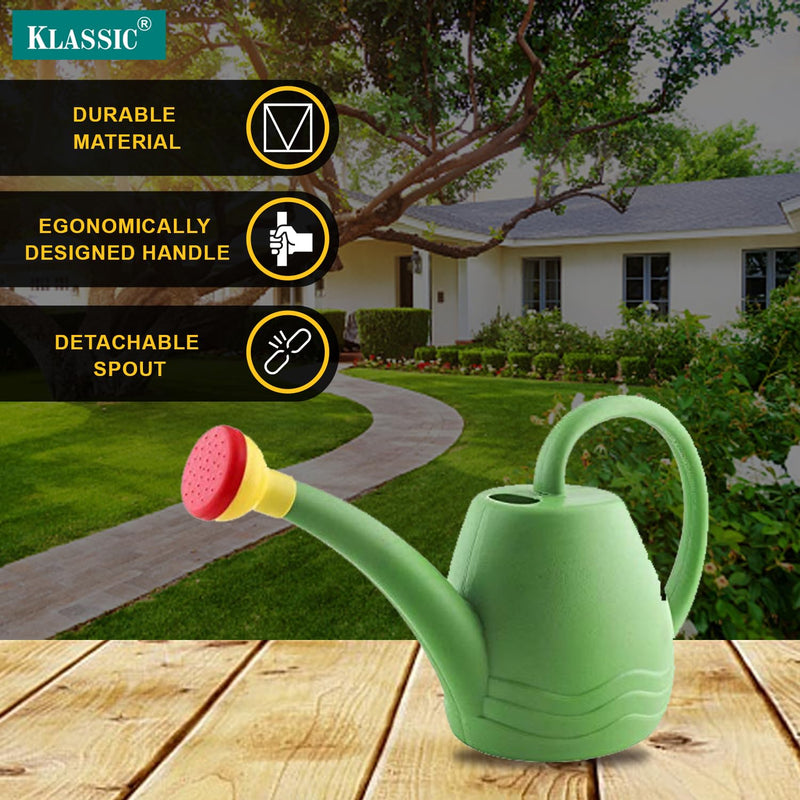 Klassic KWC-02 Premium Watering Can/1.8 Litre Watering Can with Big Hose Pipe for Plants/Garden | Indoor Outdoor Watering Shower Can | Sprinkler for Plants | Watering Hand Bottles for Garden (Green, 1.8 Litre)