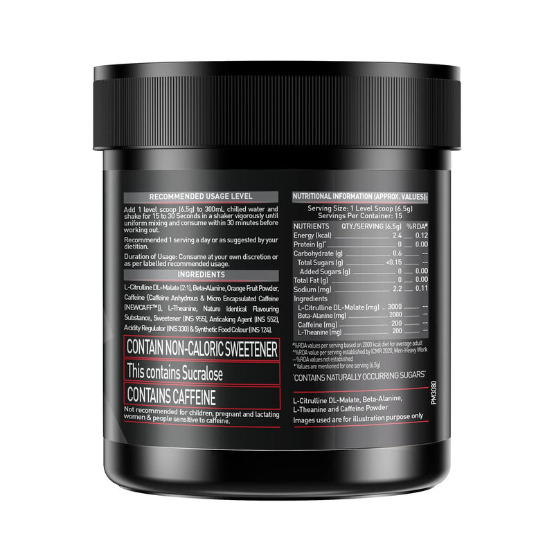 MuscleBlaze Pre Workout (Fruit Punch, Pack of 100 g powder, 15 Servings) 200 Xtreme, 200mg Caffeine, 200mg Theanine, 2000mg Beta Alanine, 3000mg Citrulline