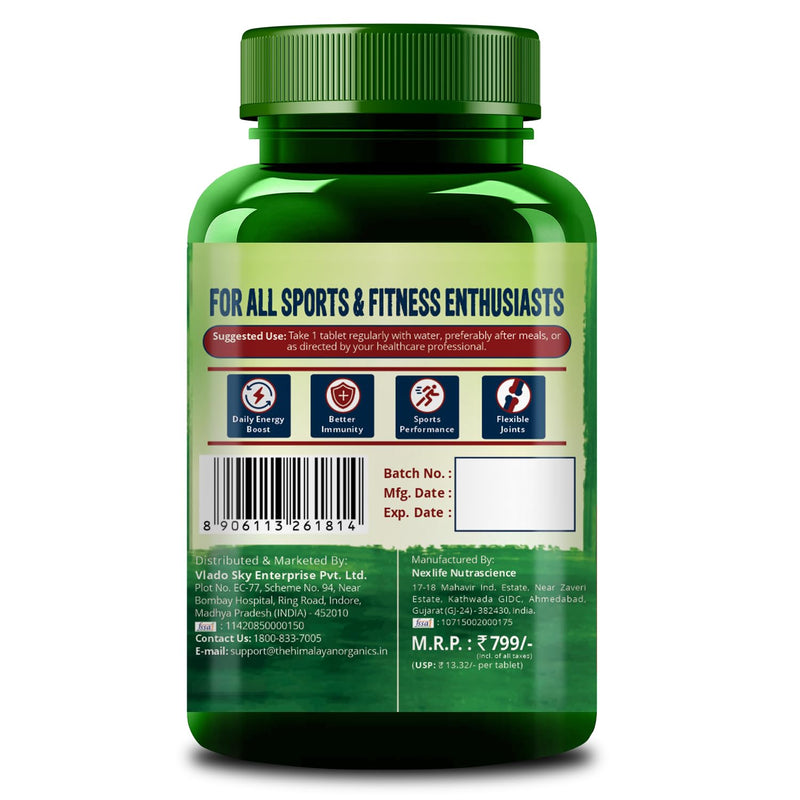 Himalayan Organics Multivitamins Sports Tablets for Men with L Arginine, Tribulus, Amino Acids, Probiotics, Testosterone & Muscle Building Blend - 60 Ingredients - 60 Tablets